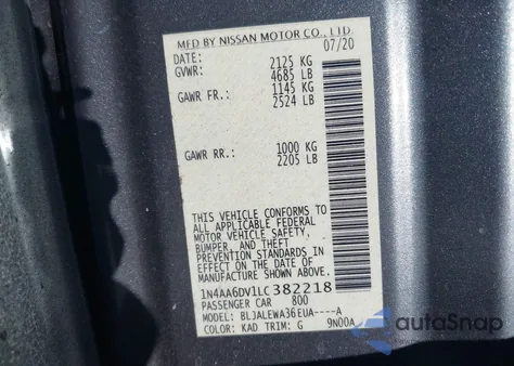 2020 Nissan Maxima Sl Xtronic Cvt from USA, damaged, VIN 1N4AA6DV1LC382218